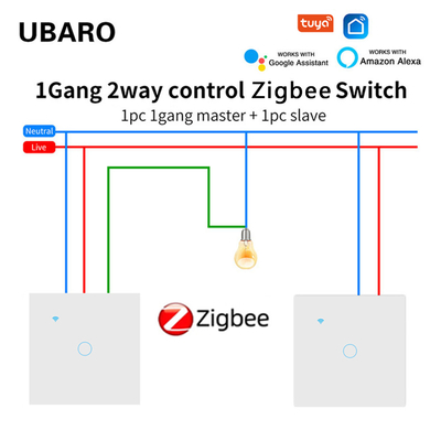 Fireproof PC Shell Material Zigbee TuYa Dual Light Switch Tempered Glass Panel Wall Light Switch 1Gang