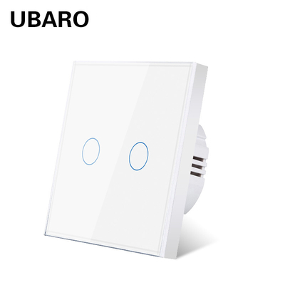 Un buen precio. 2gang Interruptores de vidrio blanco 5W - 150W Interruptores de toque Led Panel de vidrio templado En línea