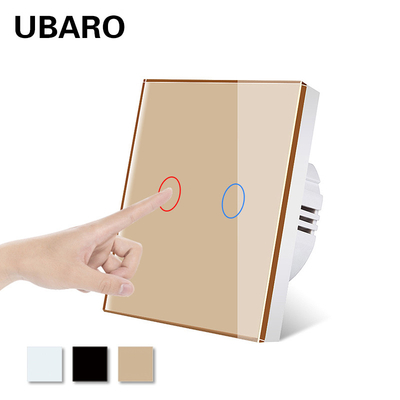 good price Single Live Wire Touch Light Switch Gold Tempered Glass Panel Smart Light Switch 60Hz online