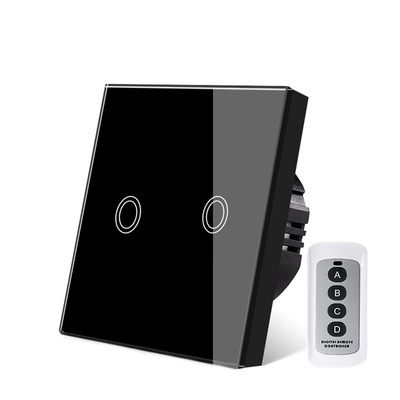 good price Eu Standard Black Wireless Electrical Switch Remote Switch Type 86 2 Gang Sensor Buttons Crystal Glass Panel online