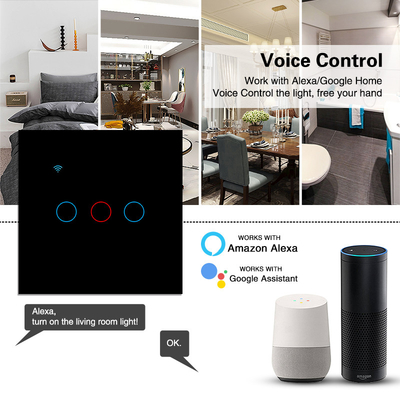 good price European Standard Tuya Black Tempered Glass Smart Wall Mounted Wi Fi Switch Type 86 3 Gang Work With Alexa Voice online