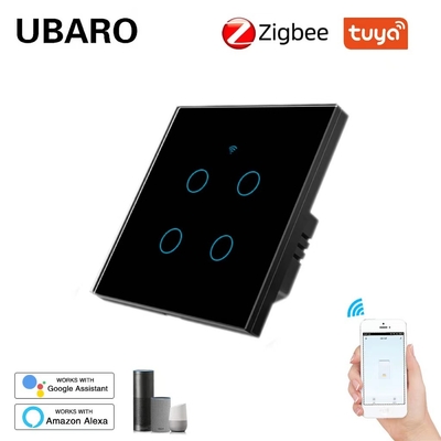good price EU/UK Standard 10A Led 5-300W/Gang Smart Zigbee Switch Compatible with Zigbee Hubs 3Gang Tuya App Remote Control online
