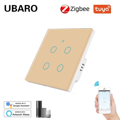 good price 4Gang Electricity Powered Smart Zigbee Switch 10A Remote Electrical Light Switch IOS Android Tuya App Control online