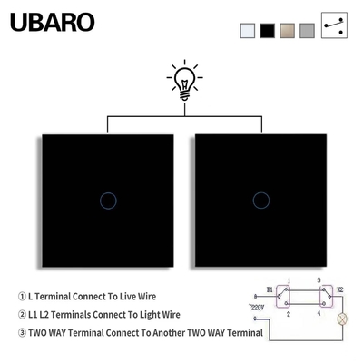 good price UBARO Dual Switch Wall Mounted Black Glasss Panel 1Gang 2Way 100-240Vac 50-60Hz Stair Switch For Round Box online