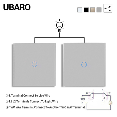 good price UBARO EU/UK Smart Dual Switch Grey 1 Gang 2 Way 100-240Vac 50-60Hz 10A With Tempered Glass Panel online