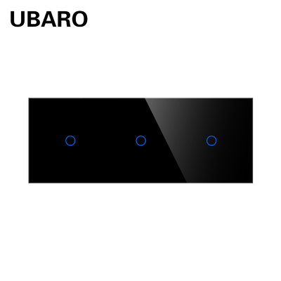 Goede prijs. EU-norm 228 Type 3 Gang Touch Lamp Switch Tempered Glass Panel Wit Zwart Grijs Europese Wand Switch Online