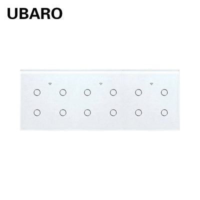 good price 228*86mm Eu Standard 10A Tuya Smart Switch 12 Gangs Tempered Glass Panel Light Switch App Manual Control online
