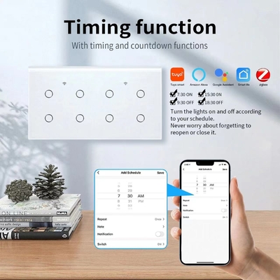 good price Touch Control Zigbee Switch Module Voice Control  ABS PC 8 Gang White Touch Dimmer Switch online