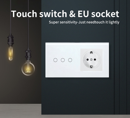 good price Touch Switch Socket 3 Gang Wall Mounted with LED Indicator On blue Off red online