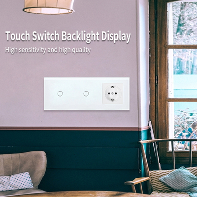 good price Type 228 2 Gang Wall Mounted Tempered Glass Panel Switch Socket Combination online