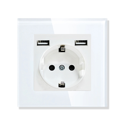 good price 16A 156g Electrical Wall Socket Plastic Plug Sockets Two USB Ports online