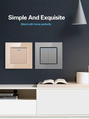 good price Wall Press Rocker Switch Tempered Glass Panel Embedded Single Control Warping Switch online