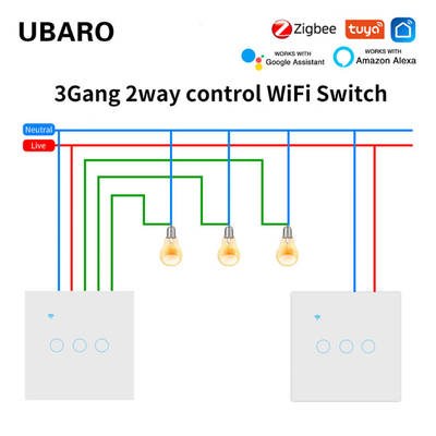good price 1000W Double Light Switch Neutral Wire Control 190g 3 Gang 2 Way Smart Switch Zigbee Smart Home Need Gateway online