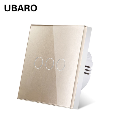 Un buen precio. Estándar UE/Reino Unido 3Gang 1Way Pared de luz táctil con interruptor de oro botón de panel de vidrio templado 5 -300W/GangCE En línea