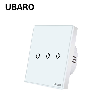good price UBARO 3 Gang Tempered Glass Panel Touch Light Switch IP20 Core Pattern CE Rohs FCC Certified online