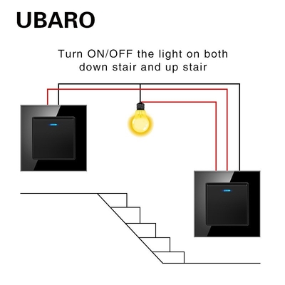Un buen precio. Tipo FR Interruptor cruzado de luz de pared estándar 250V 10A 2000W 1 Gang 2 Way Push Switch Caja de instalación redonda adecuada En línea
