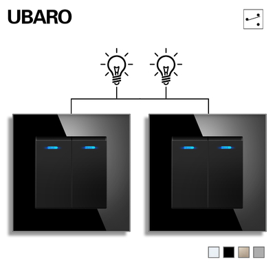 good price 86 Types R Series Modern Black Wall Light Switch Push Control Tempered Glass Panel Compatible With UK/EU/FR online