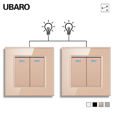 good price UBARO L Series 86Type Fireproof PC 100-240Vac Dual Light Switch Control With Blue Indicator Tempered Glass Panel online