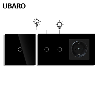 good price Single Live Wire Control Double Switch With Indicator Light On/Red Off/Blue Tempered Glass Panel Button online