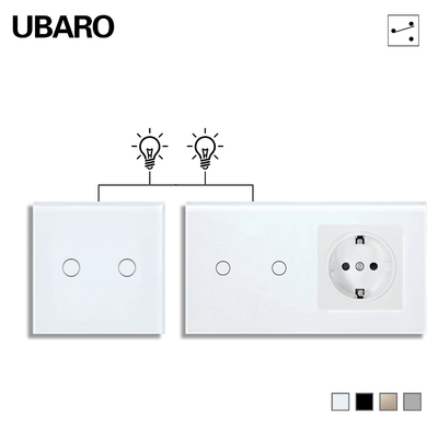 good price 86 Type Dual Light Switch 157 Type Cross Switch Aad Socket Combination Glass Panel 2Gang 2Way Home Switches online