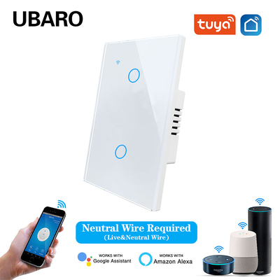 good price US Standard 2Gang Tuya App Remote Voice Control Smart WIFI Switch With Tempered Glass Panel Led Indicator online