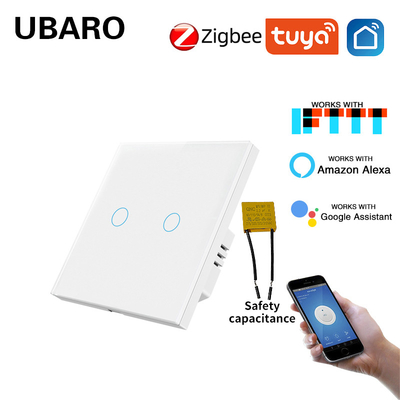 good price 2Gang EU Standard Tuya Smart Zigbee Switch with App Voice Touch Control VIoce Control Ac100-240V 10A Glass Panel Switch online