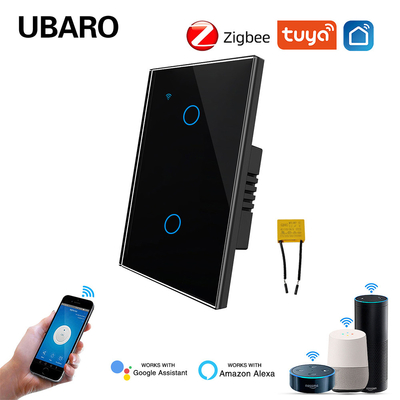 good price 2Gang Tuya Smart Zigbee Switch with 21 Language Support for Light Control Tempered Glass Panel Live Wire Control online