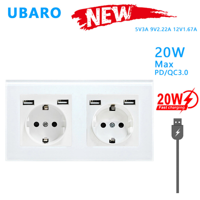 good price Tempered Glass Panel Fast Charging Socket for Round Installation Box 153*82*35mm Single Product 320g Gross Weight online