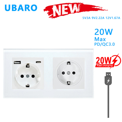 good price 153*82*35mm Electric Wall Socket European Standard Tempered Glass Panel online