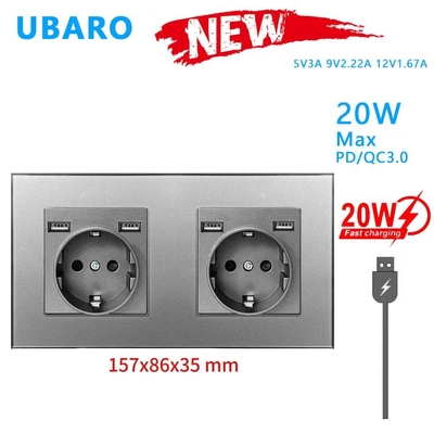 good price Eu Standard Wall Socket 157*86*35mm With 4 Usb Ports Temperded Glass Panel online